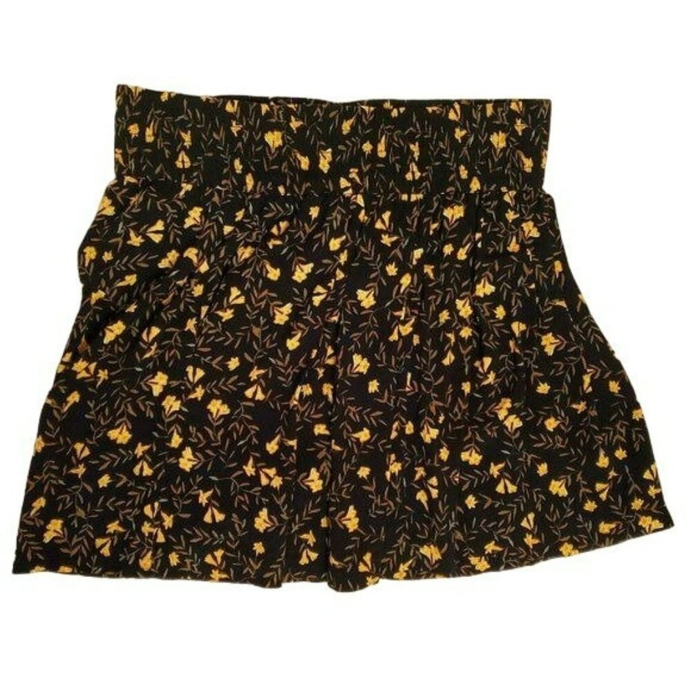 Zara High Waisted Pull On Shorts Womens Medium M Floral Boho Flowy Black Yellow